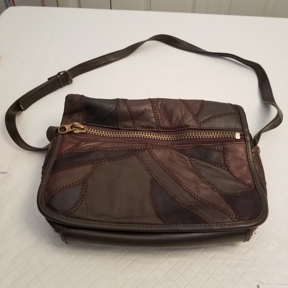 Brown Patchwork Crossbody Shoulder Bag 9.5 X 6.5 X 2 Faux Leather